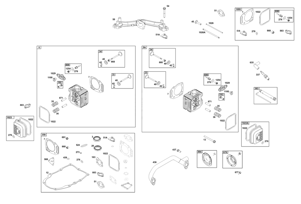 Cylinder Head Group Diagram and Parts List for 356777-0161-B5 200000 - 399999 Briggs and Stratton Engine